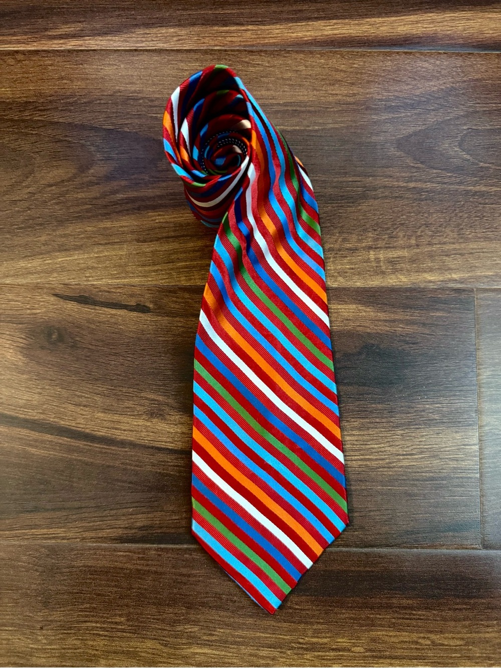 TOMMY HILFIGER Multicolor Diagonal Stripe Tie - Red, Blue, Green, Orange, Whit